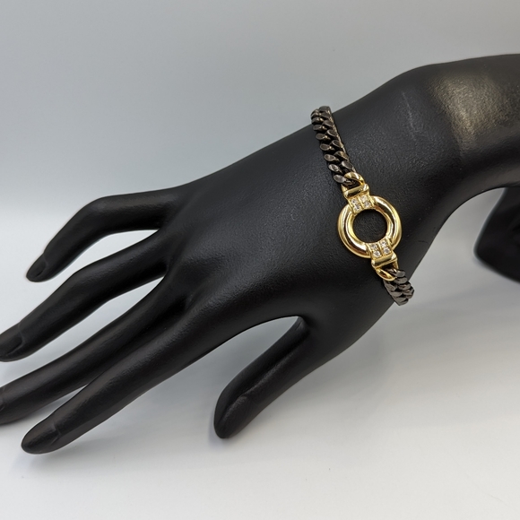 Liz Claiborne International Cuban links Two Tone Cubic Zirconia Bracelet - Picture 2 of 8